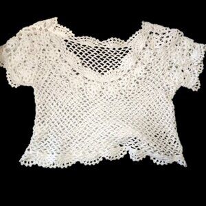 ---  Creme White Crochet Crop Top Fits XS